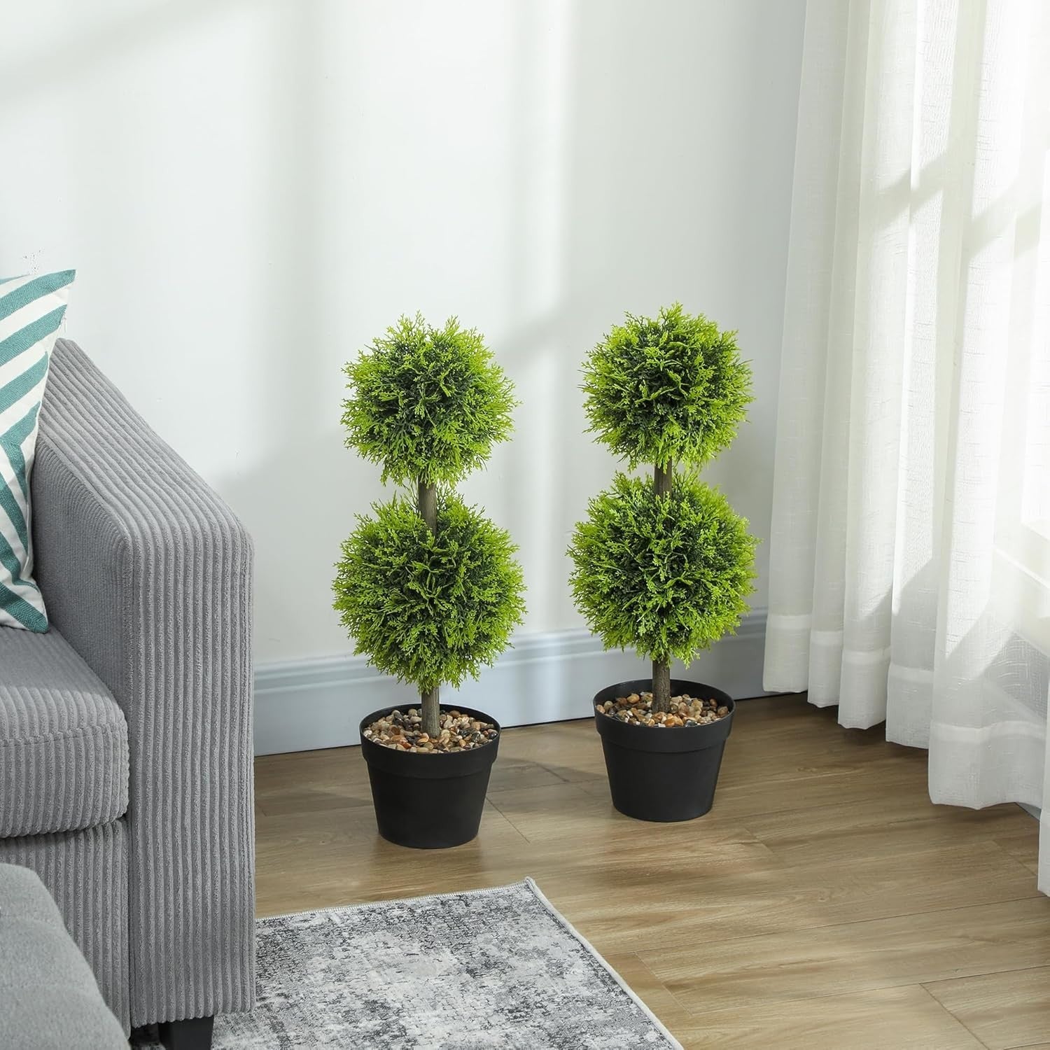 Set of 2 Faux Cypress Topiary Ball Trees 60cm iWeighted Pot Indoor Outdoor Decor