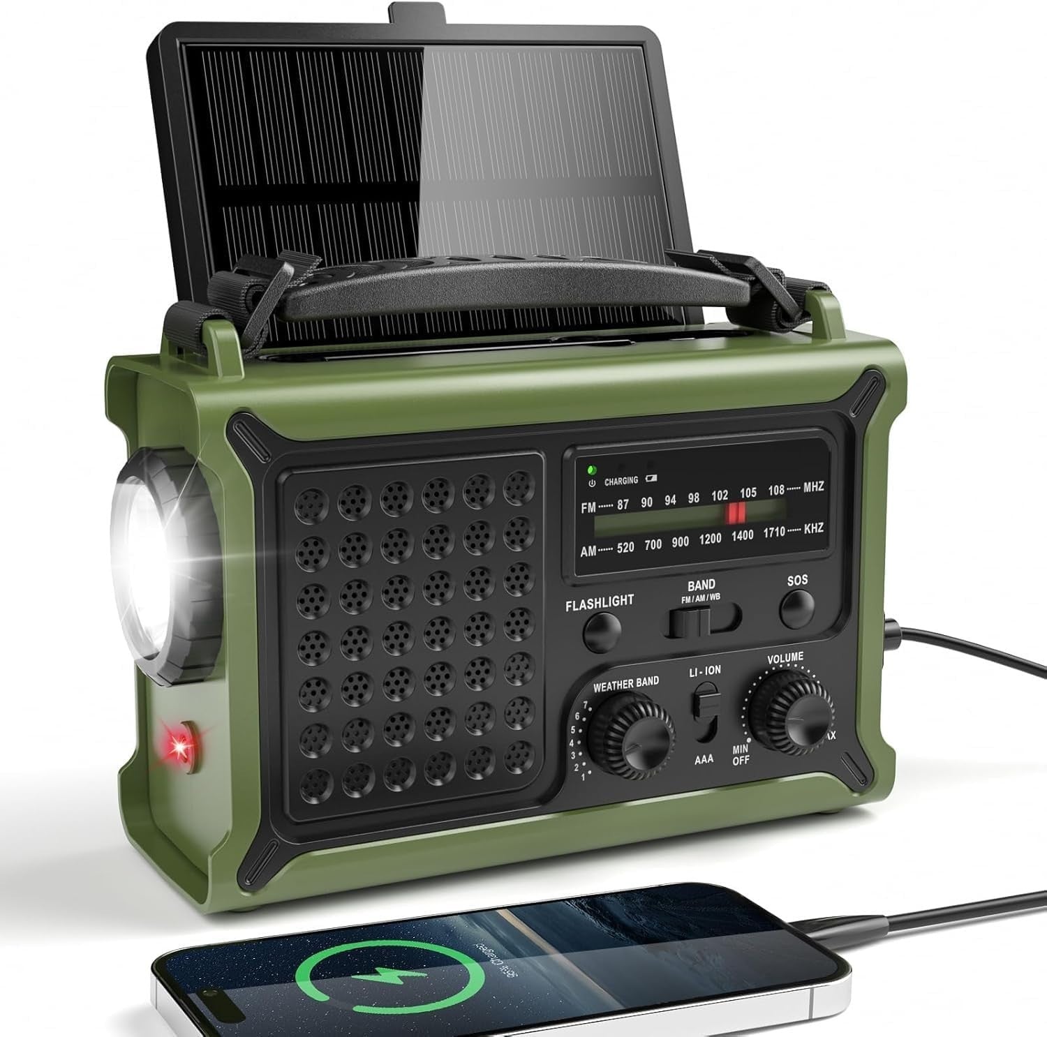 Emergency Solar Hand Crank Radio with 12000mAh Battery & Flashlight