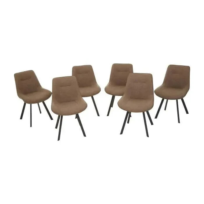 7 Piece Dining Set Brown Wood Table & Faux Leather Chairs Nordic Style