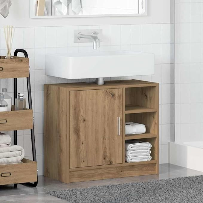 Rustic Oak Bathroom Sink Cabinet 63x29x55cm – Wooden Vanity Unit