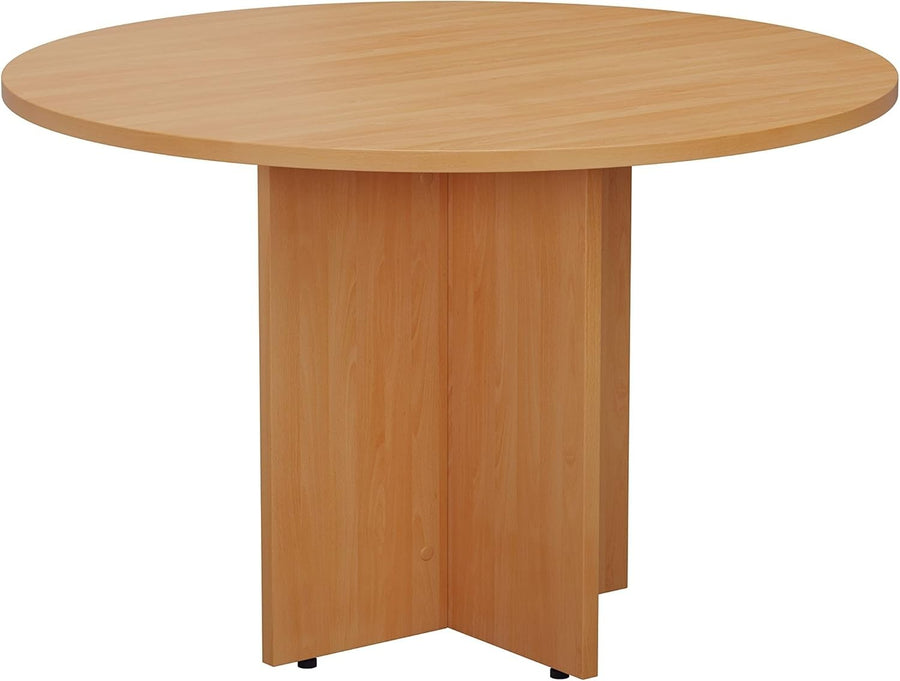 Round Beech Meeting Table – Heavy Duty 110cm Conference Desk for Office Spaces