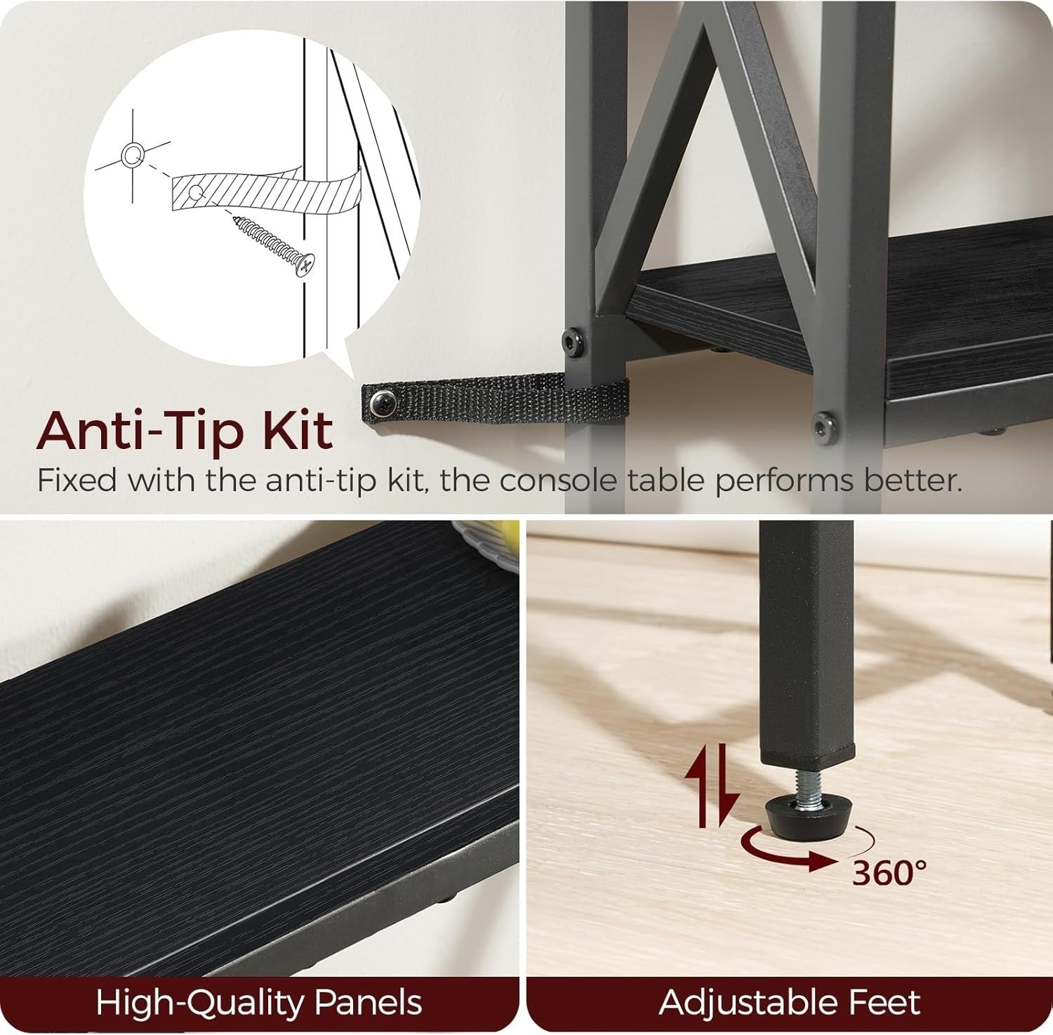 Narrow Sofa Table with Charging Station & Dual USB Ports, 100x15x100cm
