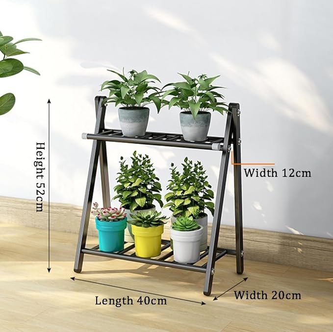 2 Tier Metal Plant Stand Indoor Outdoor Ladder Shelf Flower Pot Holder Black