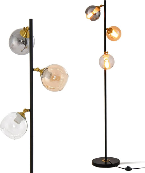 Industrial Floor Lamp 3 Light Glass Globe Standing Lamp Foot Switch Black