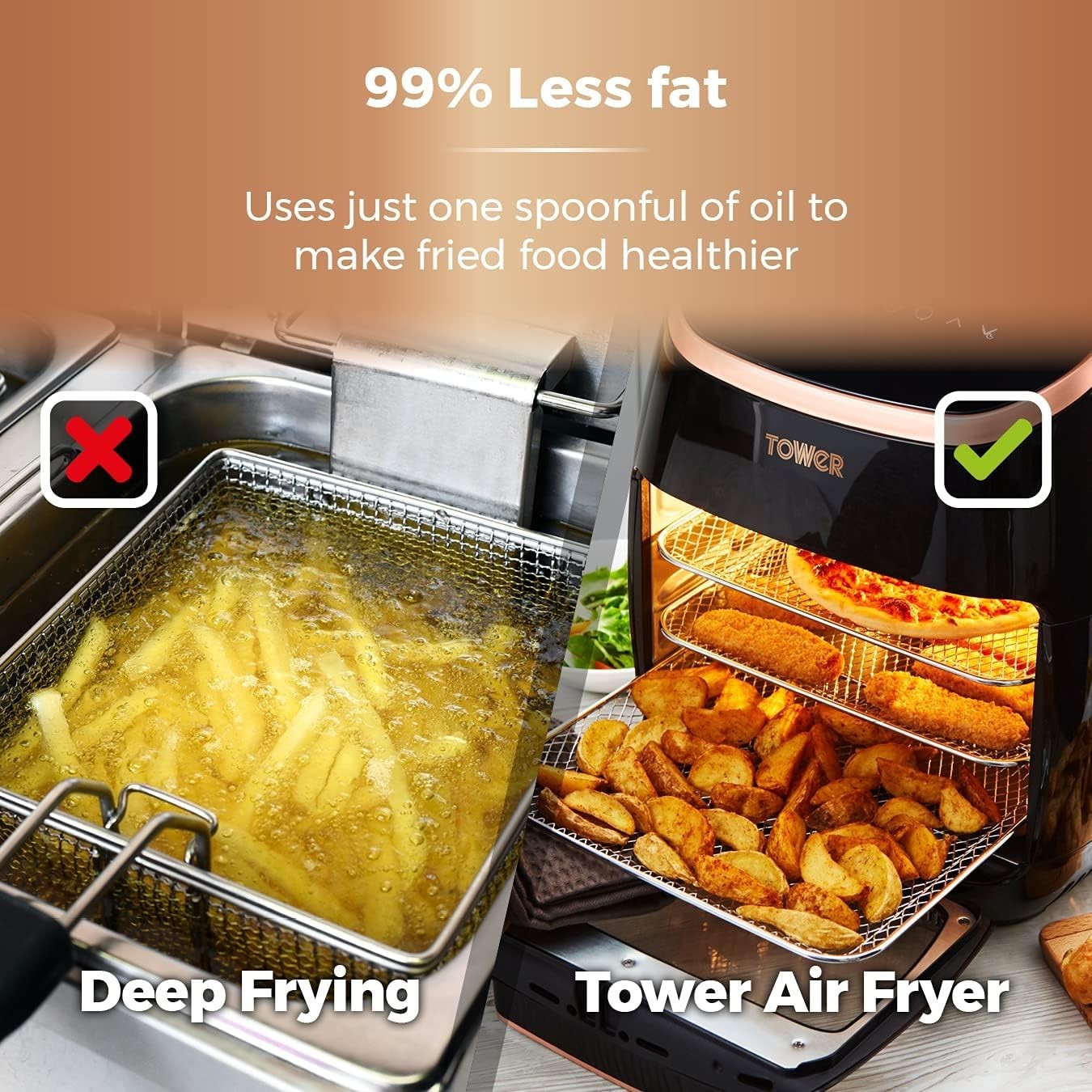 11L Digital Air Fryer Oven 5-in-1 Rapid Cook Rotisserie 2000W Rose Gold