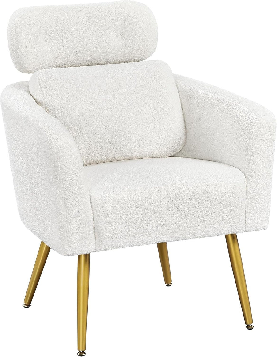 White Tub Chair Adjustable Headrest Lumbar Pillow Accent Living Room Seat