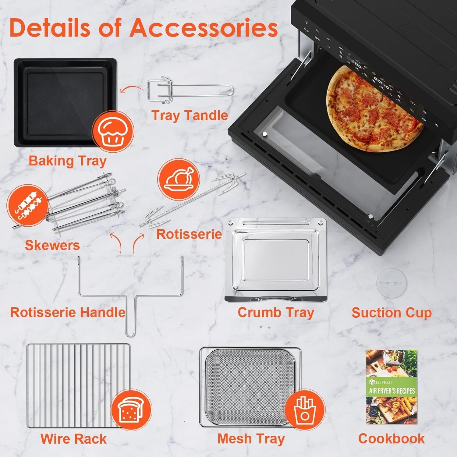 30L Air Fryer Oven XXL Rotisserie 20 Programs Touchscreen 9 Accessories 1800W