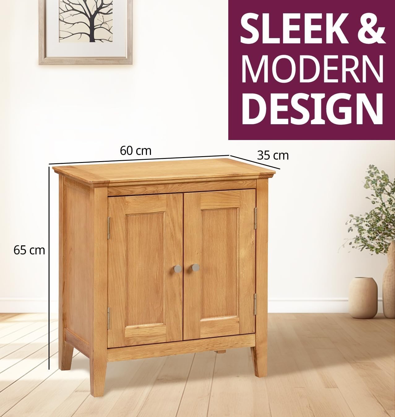 Small Solid Oak Shoe Cabinet with Adjustable Shelf, Stylish Hallway Storage