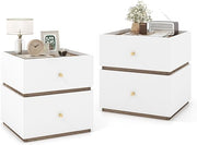 Modern White Bedside Tables Set of 2 with Drawers, Compact Wooden Nightstands