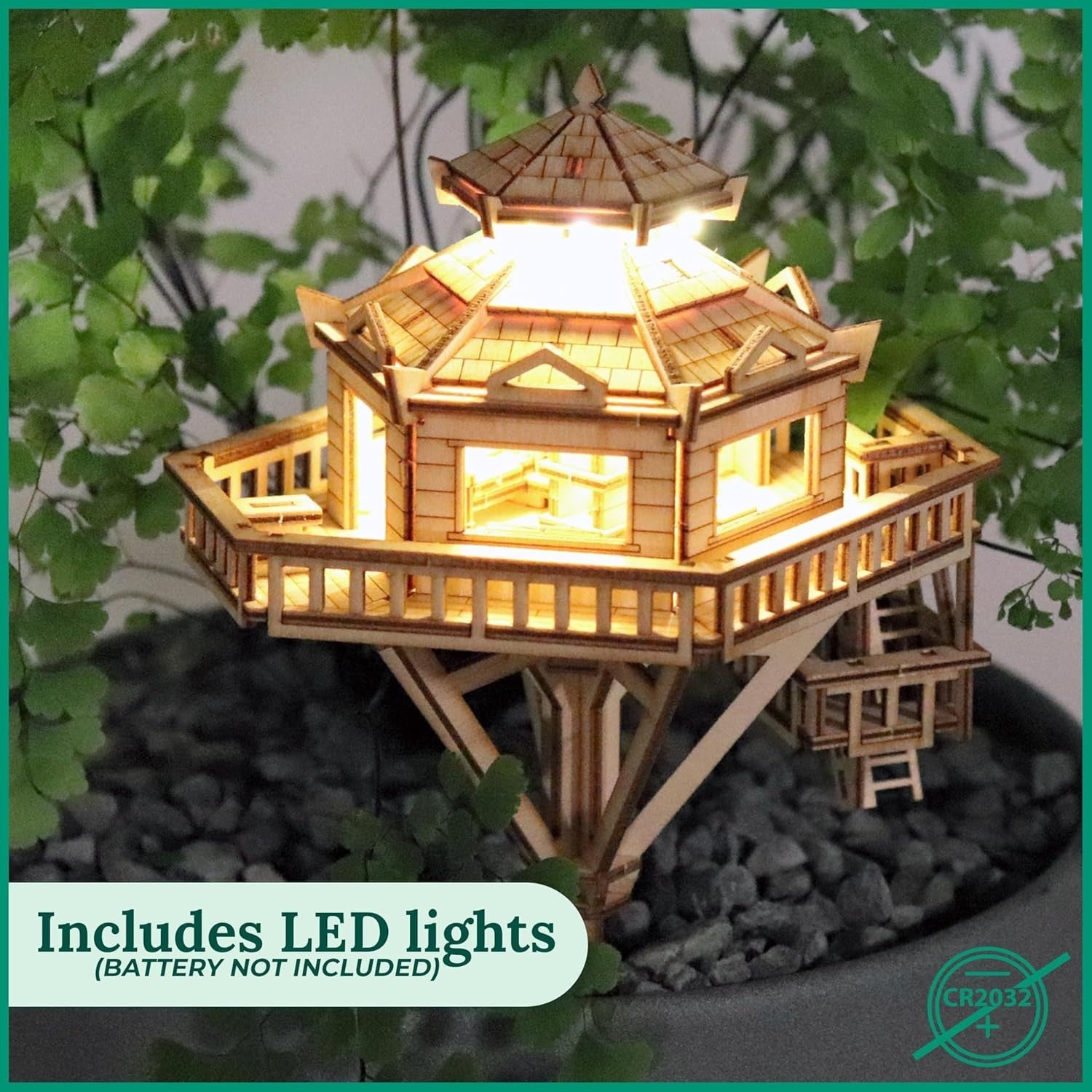 3D Wooden Puzzle LED Treehouse Kit for Adults & Kids, 121pcs Plant Decor