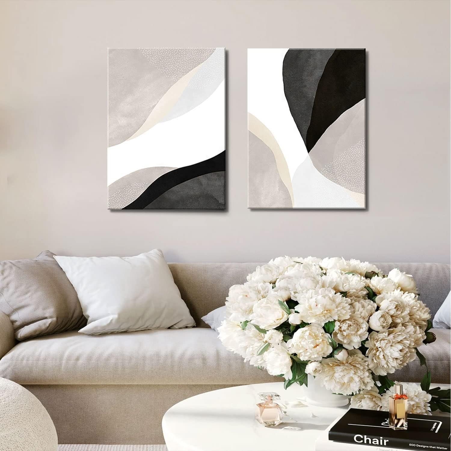 Boho Abstract Canvas Wall Art Set of 2 Framed 16x24