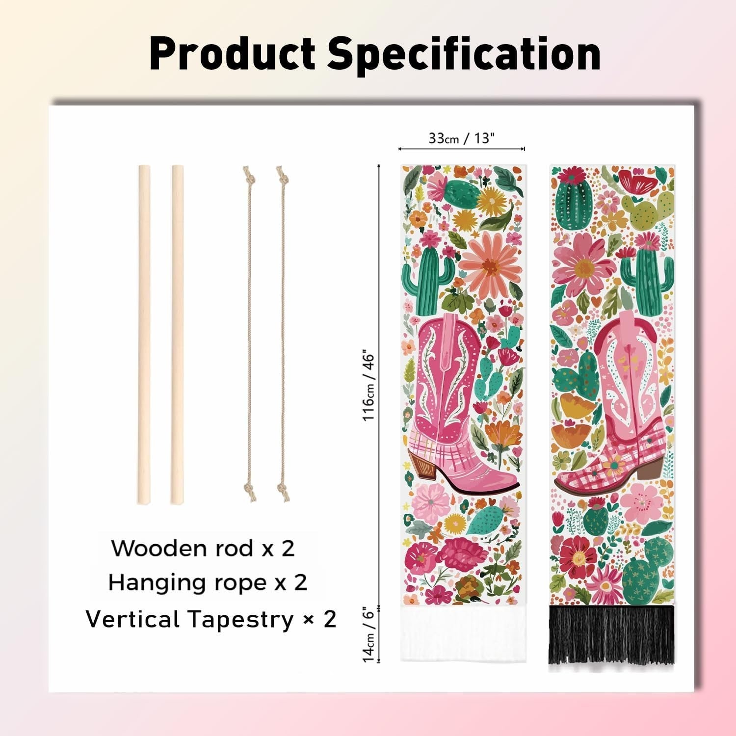 2 Pack Boho Floral Wall Tapestry Vertical Decorative Set