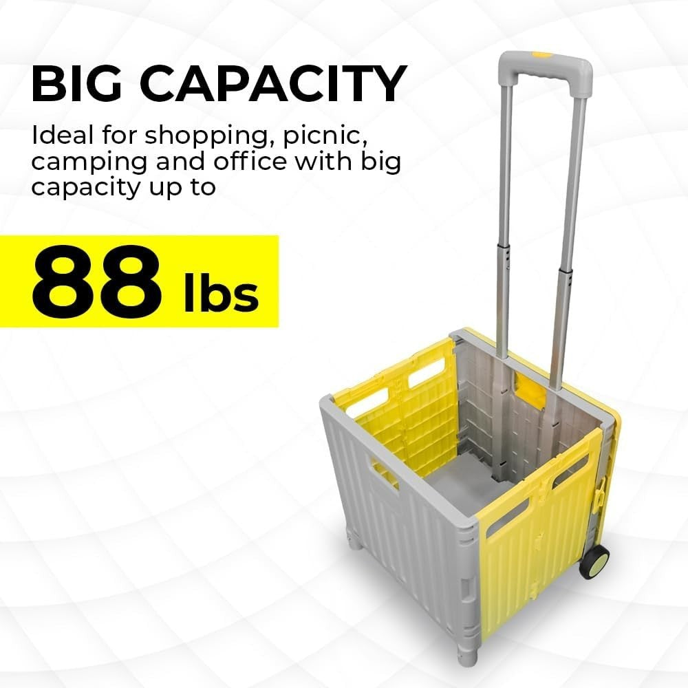 50L Foldable Shopping Trolley Cart with 2 Wheels & Telescopic Handle Yellow