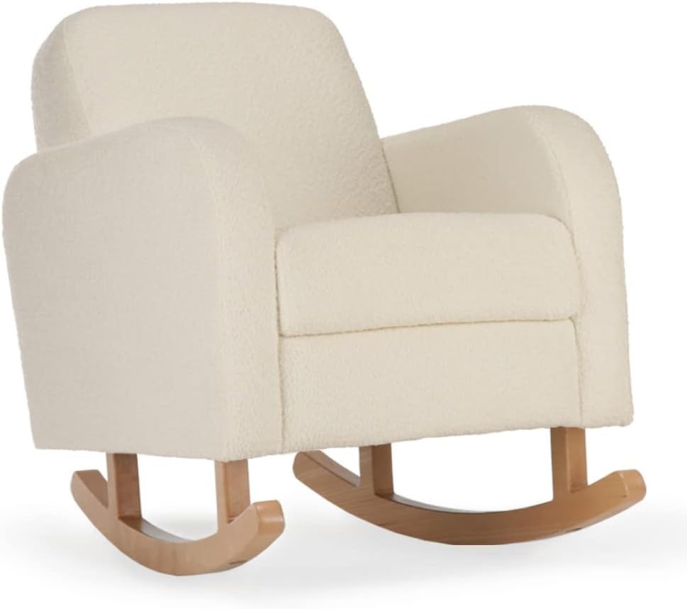 Rocking Nursing Chair Off-White Upholstered Armrest Cozy Maternity Feeding
