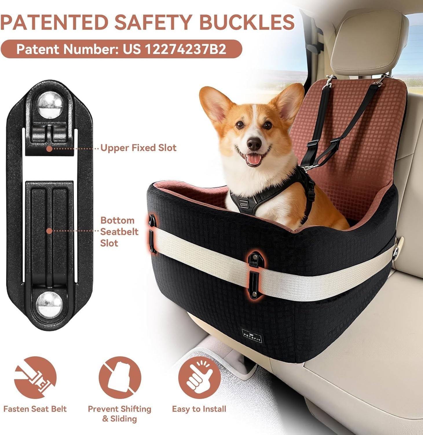 Dog Car Seat Booster Bed Memory Foam Washable Travel Seat Up to 35lb