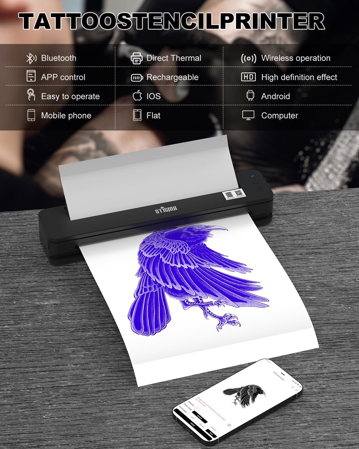 Tattoo Stencil Printer A4 Wireless Thermal Copier Transfer Machine Kit