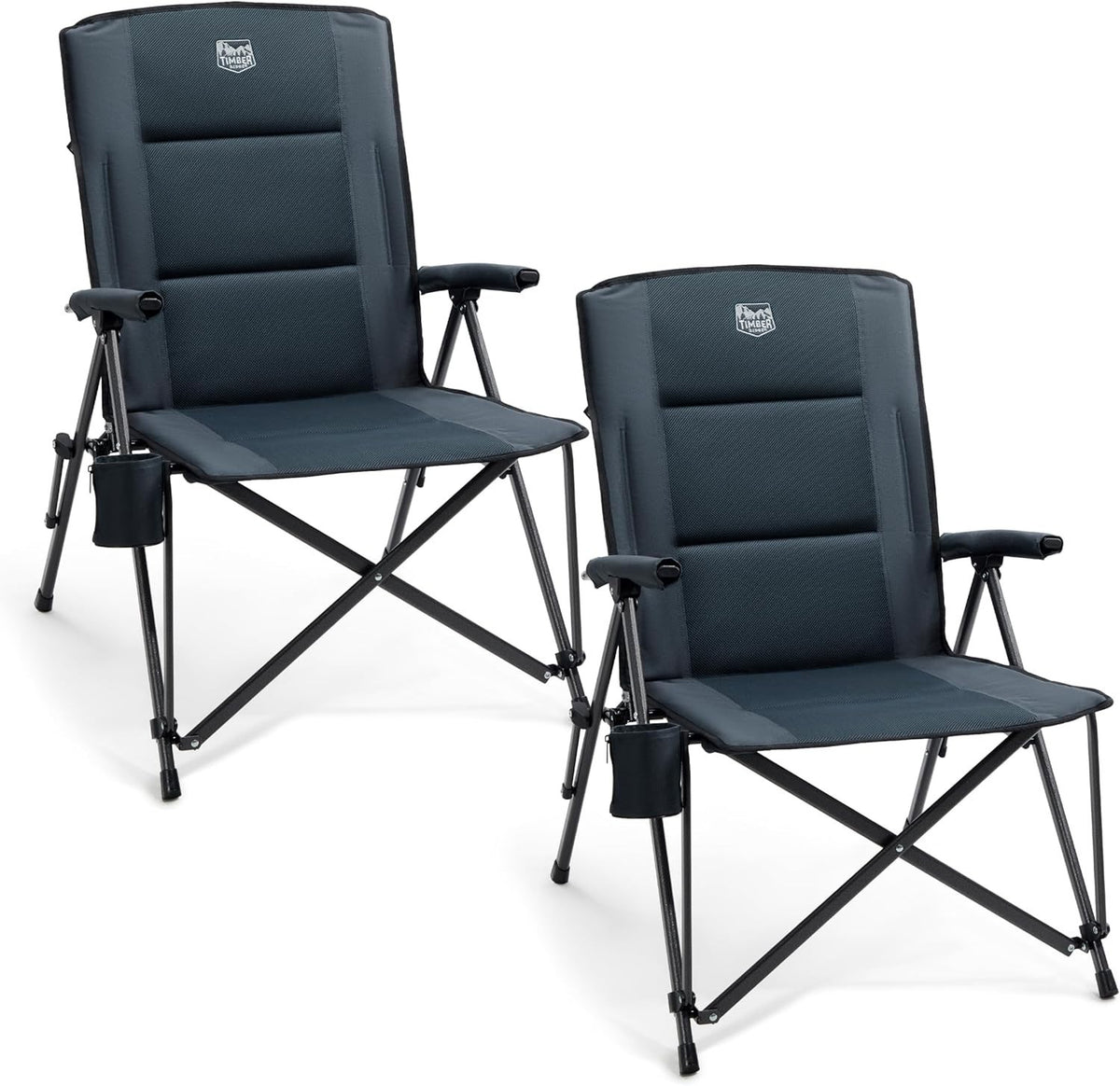 2x Heavy Duty Padded Folding Camping Chairs with Cup Holders 150kg