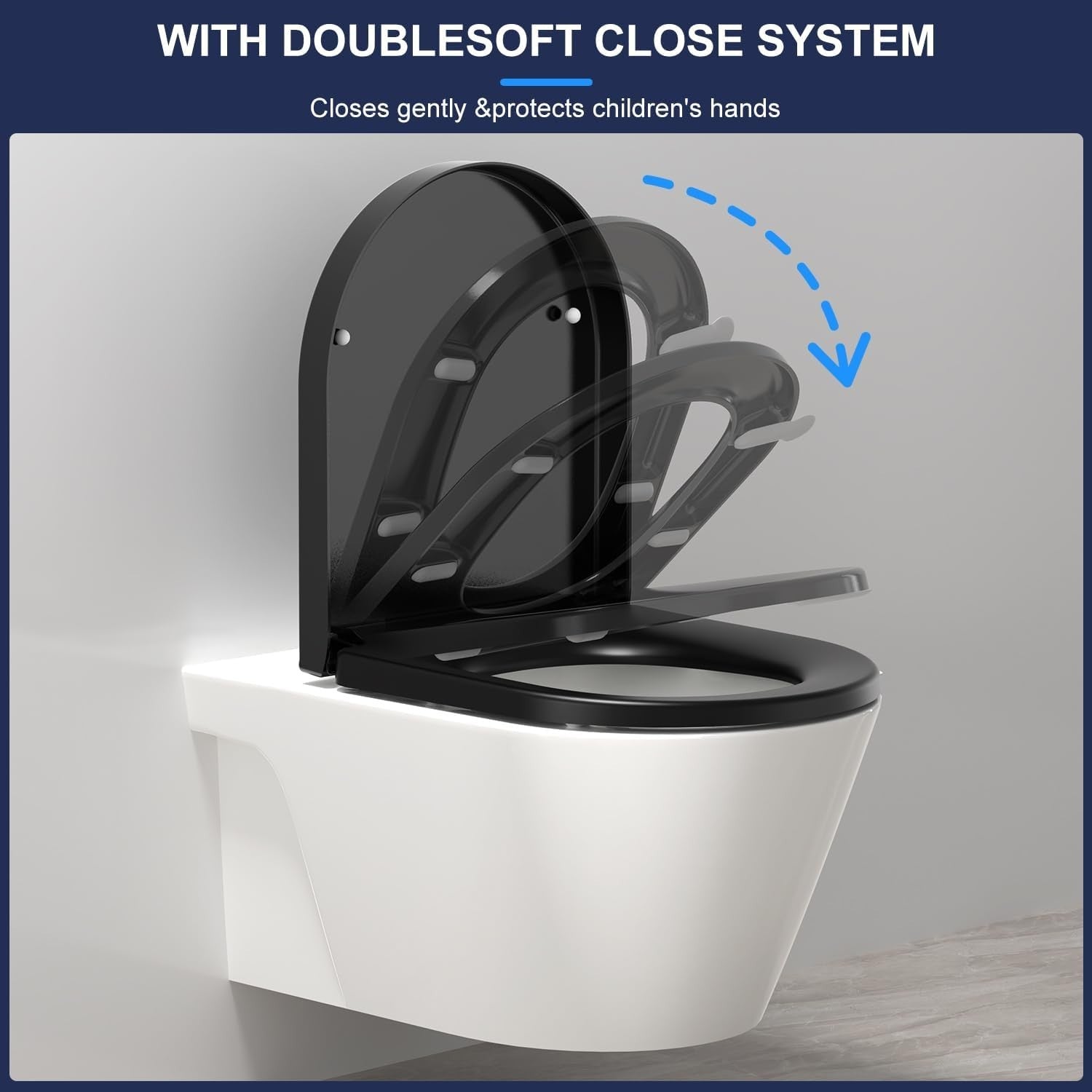 D-Shape Toilet Seat Soft Close PRO U2009B Black Duroplast 42.5x36.3cm