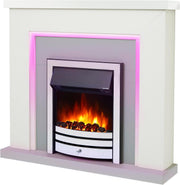 Electric Fireplace Suite 42" LED Remote Fire Grey Chrome White Surround
