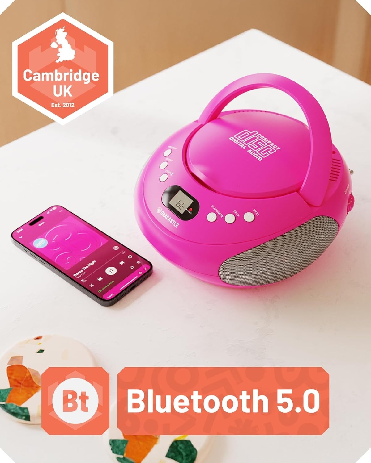 Portable Bluetooth CD Boombox FM Radio Stereo Player LED Display Pink