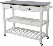 Kitchen Island Cart with Stainless Steel Top, 2 Drawers & Lockable Wheels