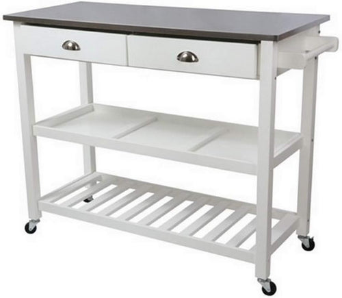 Kitchen Island Cart with Stainless Steel Top, 2 Drawers & Lockable Wheels