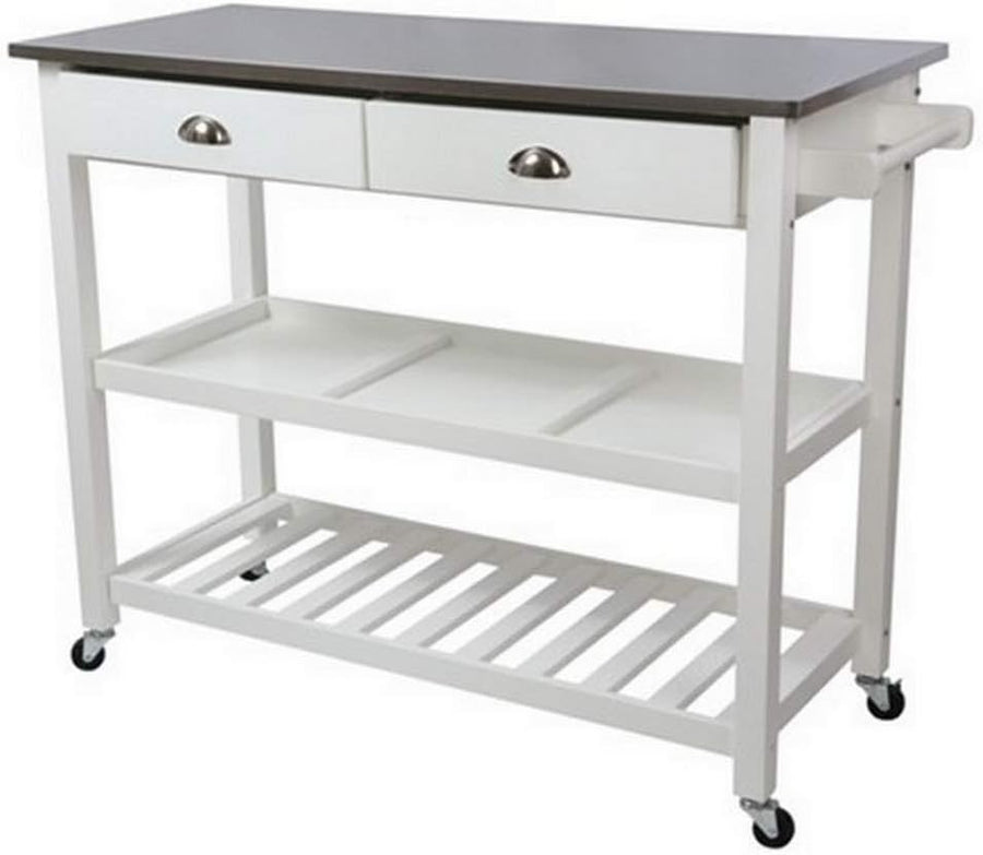 Kitchen Island Cart with Stainless Steel Top, 2 Drawers & Lockable Wheels