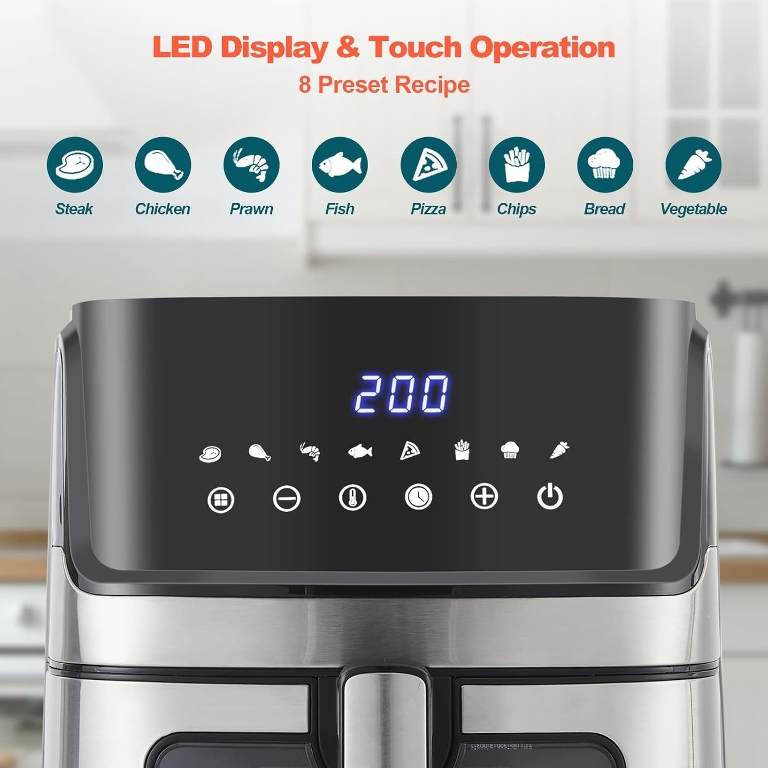 6.5L Digital Air Fryer 1700W Touch Screen 8 Presets Window