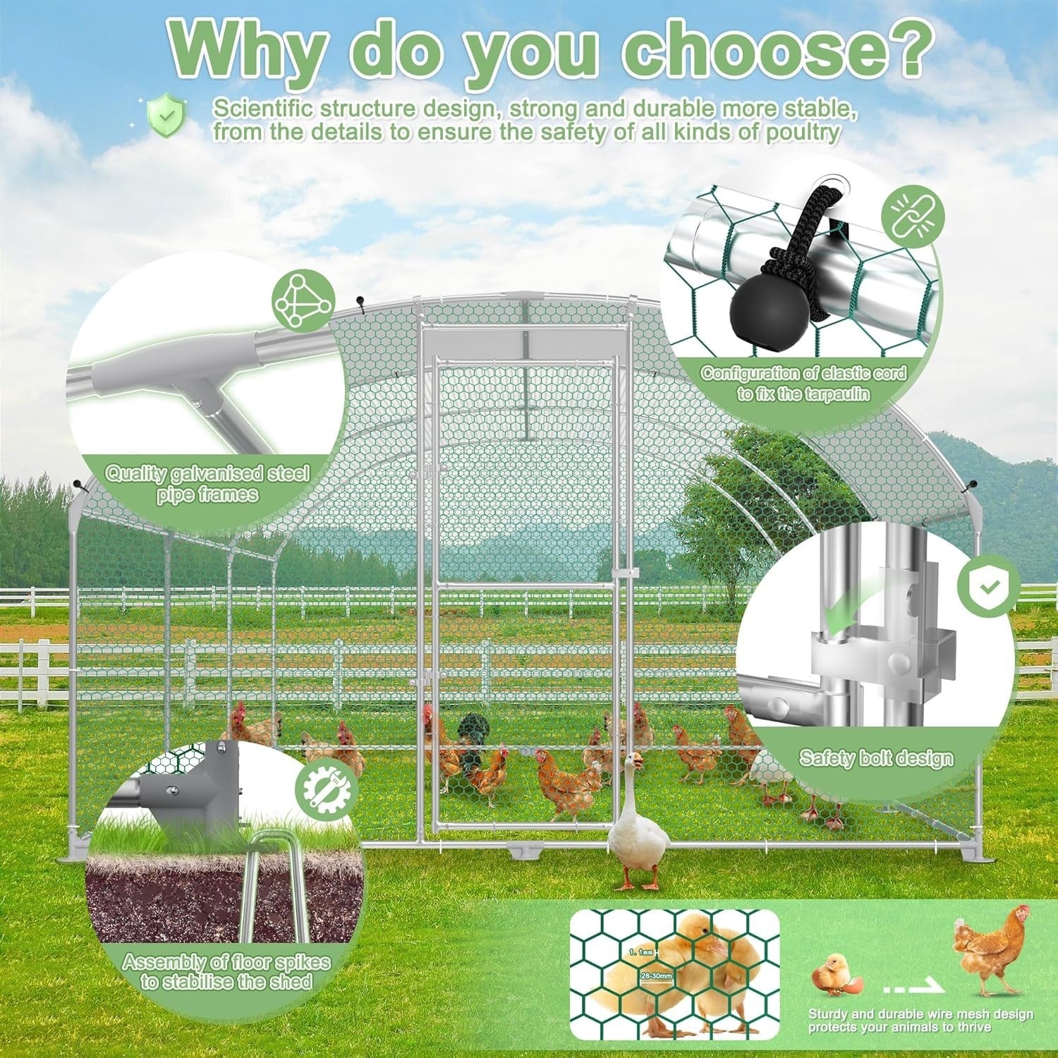 Large Walk In Chicken Run 3x4m Galvanised Metal Enclosure Roof Door