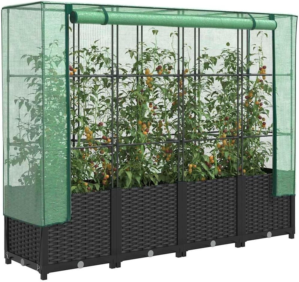 Extra Large Raised Garden Planter with Greenhouse Cover 160x40x138cm