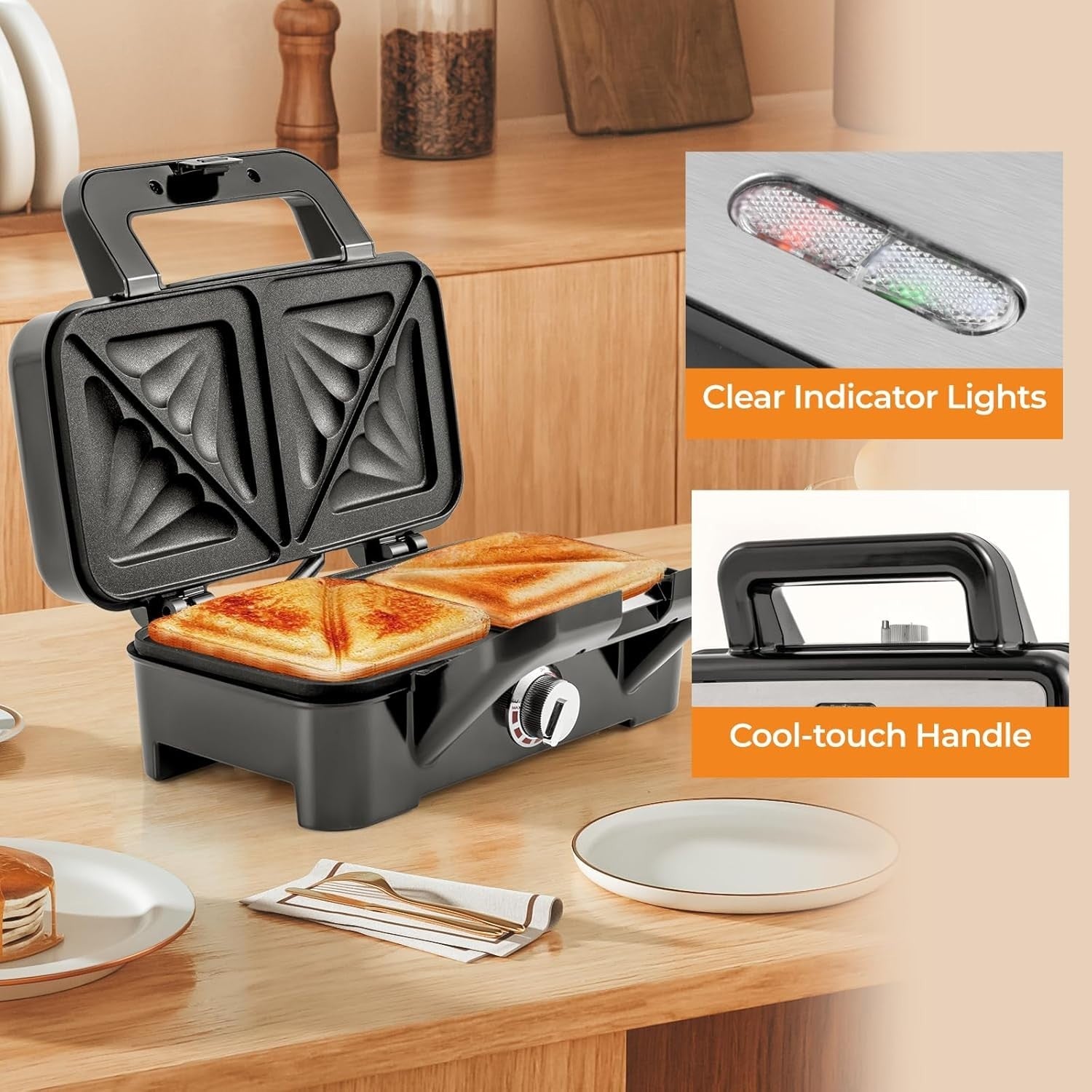 3-in-1 Sandwich Toaster 31x29x28cm Non-Stick Plates Waffle Panini Grill