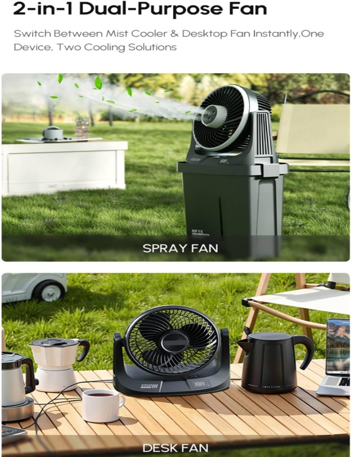 Portable Air Cooler Fan Black – 3in1 Misting 20000mAh Battery 7L Tank 30dB Quiet