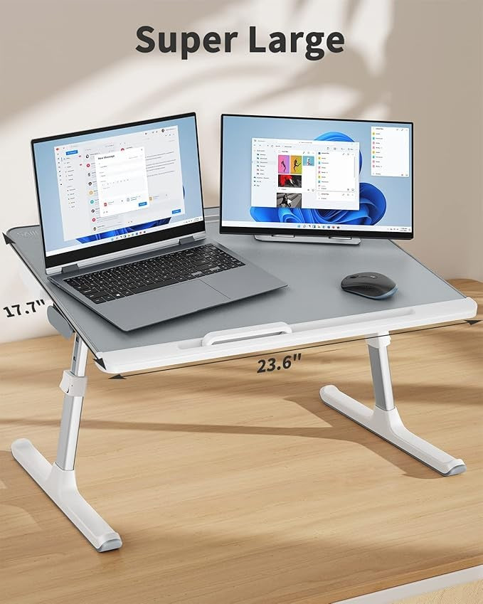 Adjustable Laptop Bed Tray Desk 60x45cm with Drawer Book Stand Grey