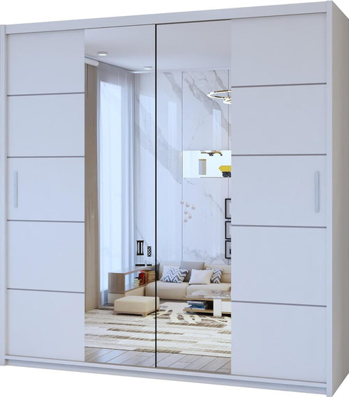Modern Sliding Mirror Wardrobe White 150cm Storage Closet Bedroom