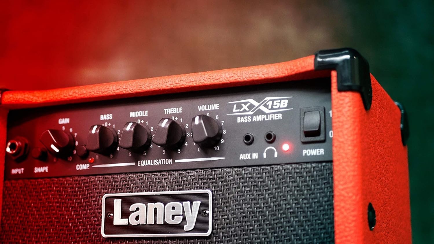 LX15B 15W Bass Guitar Amp Portable Combo with Headphone & AUX - Red