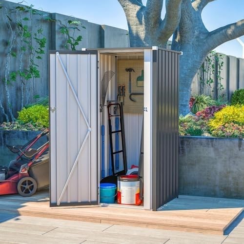 Metal Garden Storage Shed 2.6x2.9ft Waterproof Outdoor Tool & Bin Cabinet Grey