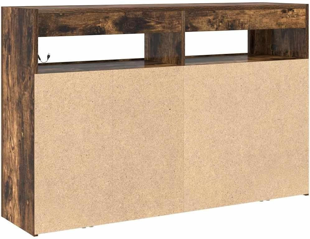 Modern Smoked Oak Sideboard with LED Lights | 8 Storage Compartments | 3 Doors