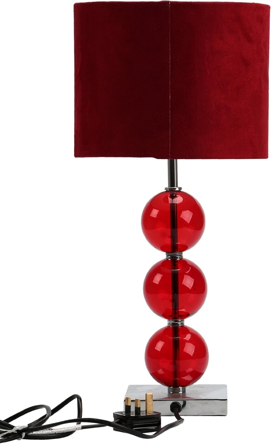 Red Ceramic Bedside Table Lamp Chrome Base Suede Shade 51cm