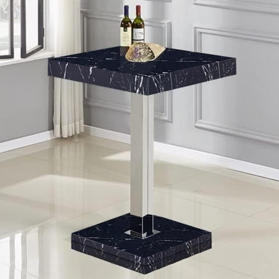 Milano Marble Effect High Gloss Square Bar Table Dining Pub 80×80×110cm Home