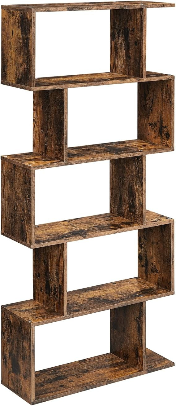 5-Tier Modern Cube Bookcase Room Divider Rustic Brown Freestanding Shelf