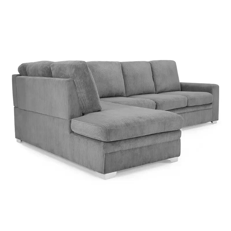 Left Hand Corner Sofa Dark Grey Jumbo Cord Chaise 4 Seater Deep Cushions