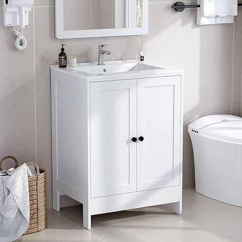 White Bathroom Sink Cabinet 64x47x85cm Vanity Unit with Basin Storage Cupboard