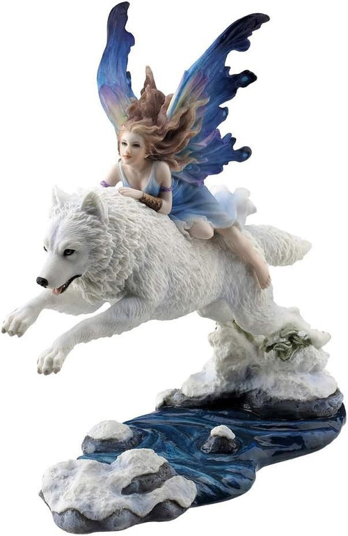 Free Spirit Fairy & White Wolf Figurine 31cm Fantasy Resin Ornament Home Decor