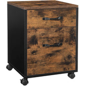 Rustic Brown & Black 2-Drawer Rolling Filing Cabinet – A4 Office Storage Unit