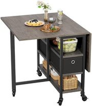 Grey Oak Folding Dining Table Drop Leaf Mobile with Storage 120cm