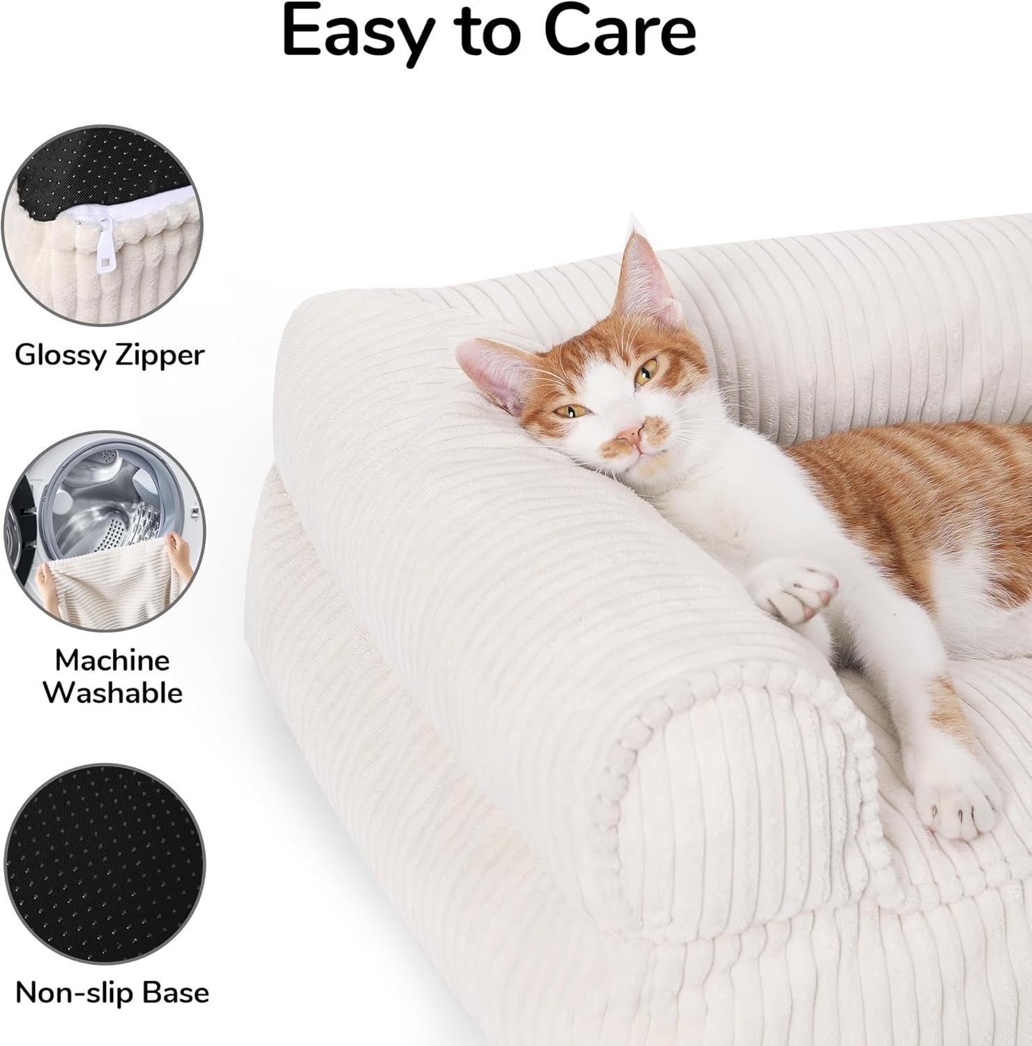 Corduroy Cat Couch Bed Washable Plush Pet Sofa Anti Slip Medium
