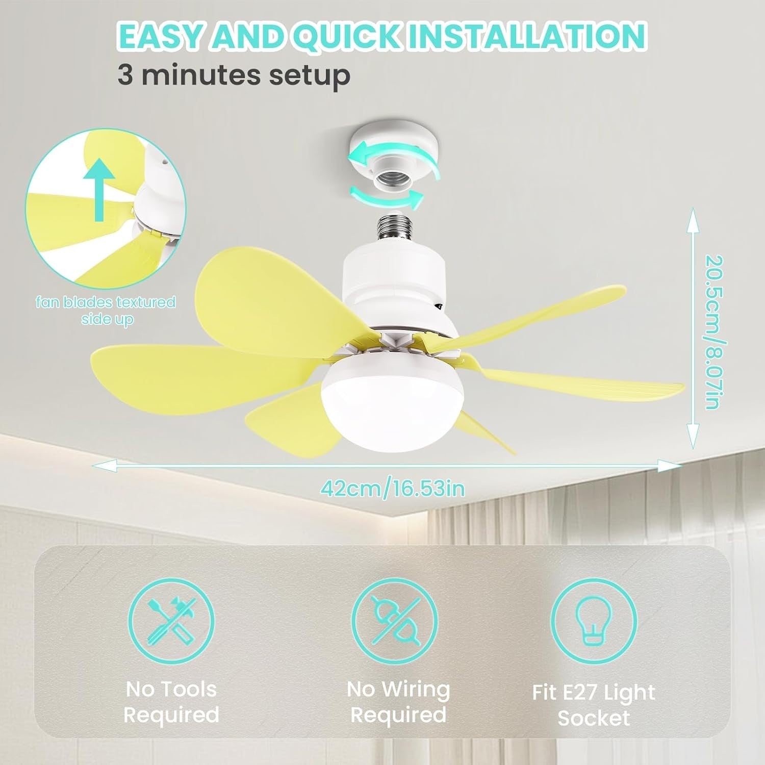 30W Ceiling Fan with Lights Dimmable 3 Speed 6 Blades Remote