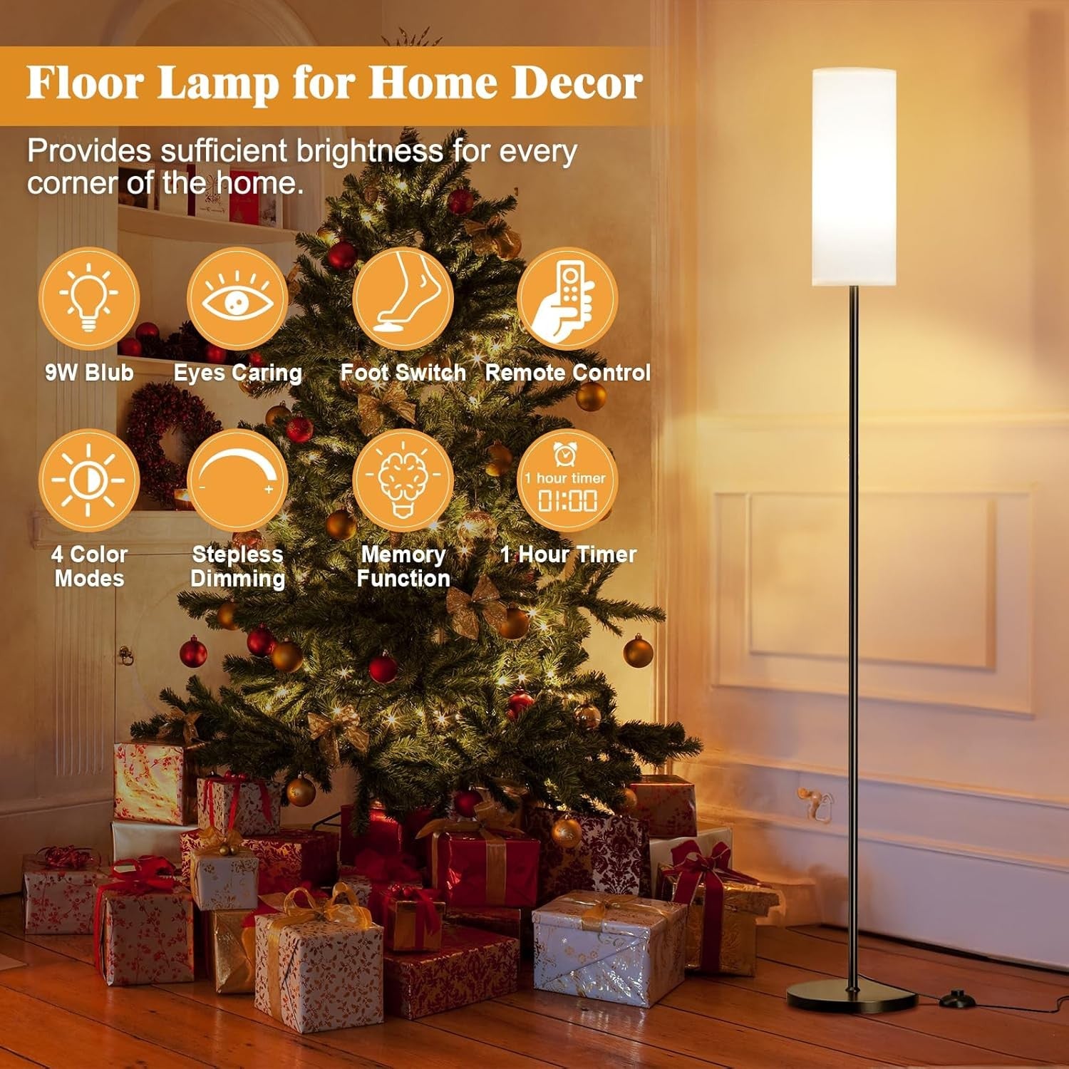 Modern Floor Lamp Remote Control Dimmable LED Standing Light Living Room
