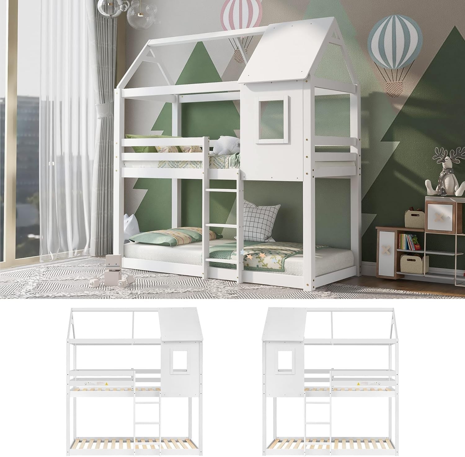 Space-Saving Kids Bunk Bed with Convertible Ladder & Safety Rails 3FT White