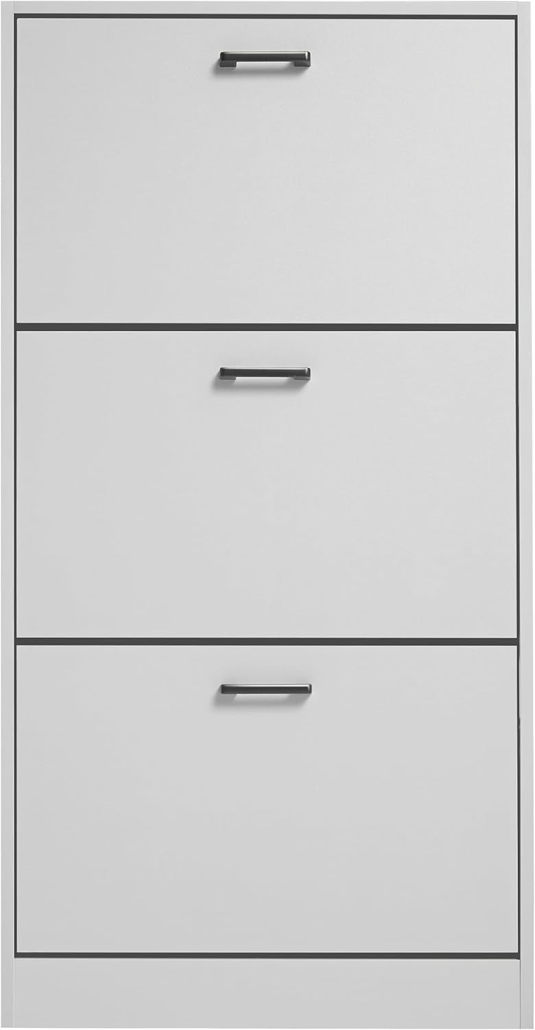 3 Tier Shoe Storage Cabinet Light Grey Slim Drawer Unit Hallway Organiser